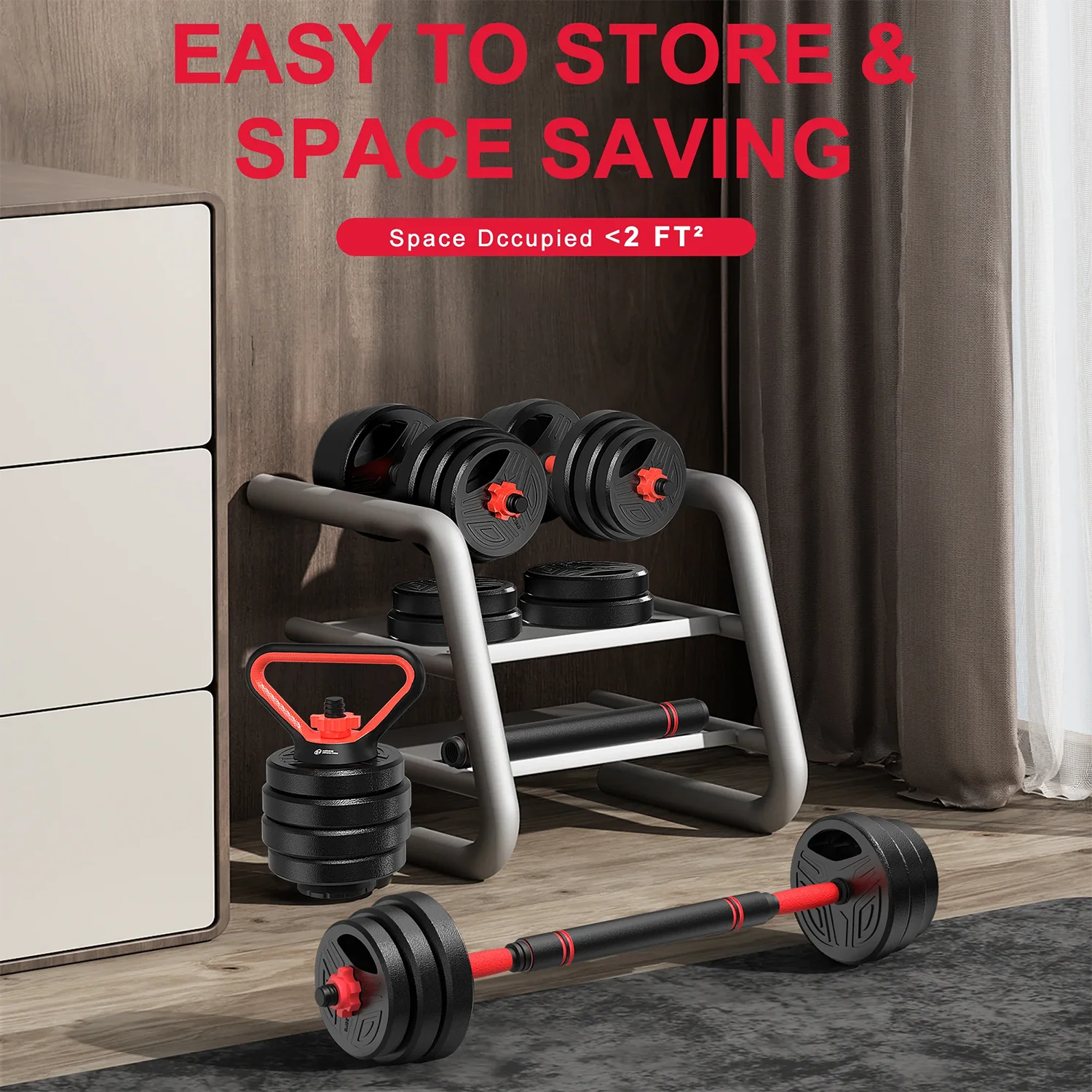 3-in-1 Adjustable Dumbbell & Barbell Set – 20kg or 26kg
